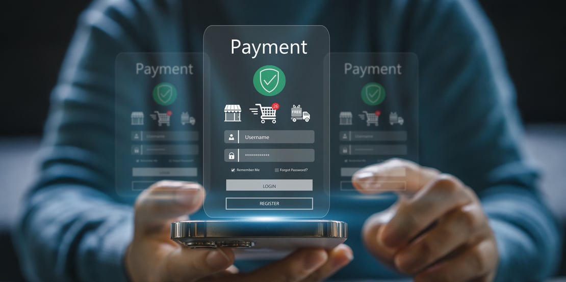Human with online payment and shopping online, online banking digital technology, purchases, digital marketing, bank, banking applications, Financial transaction and global business online.